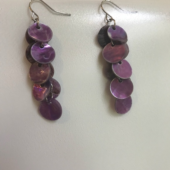 Purple Capiz Shell Dangle Earrings - Picture 3 of 6